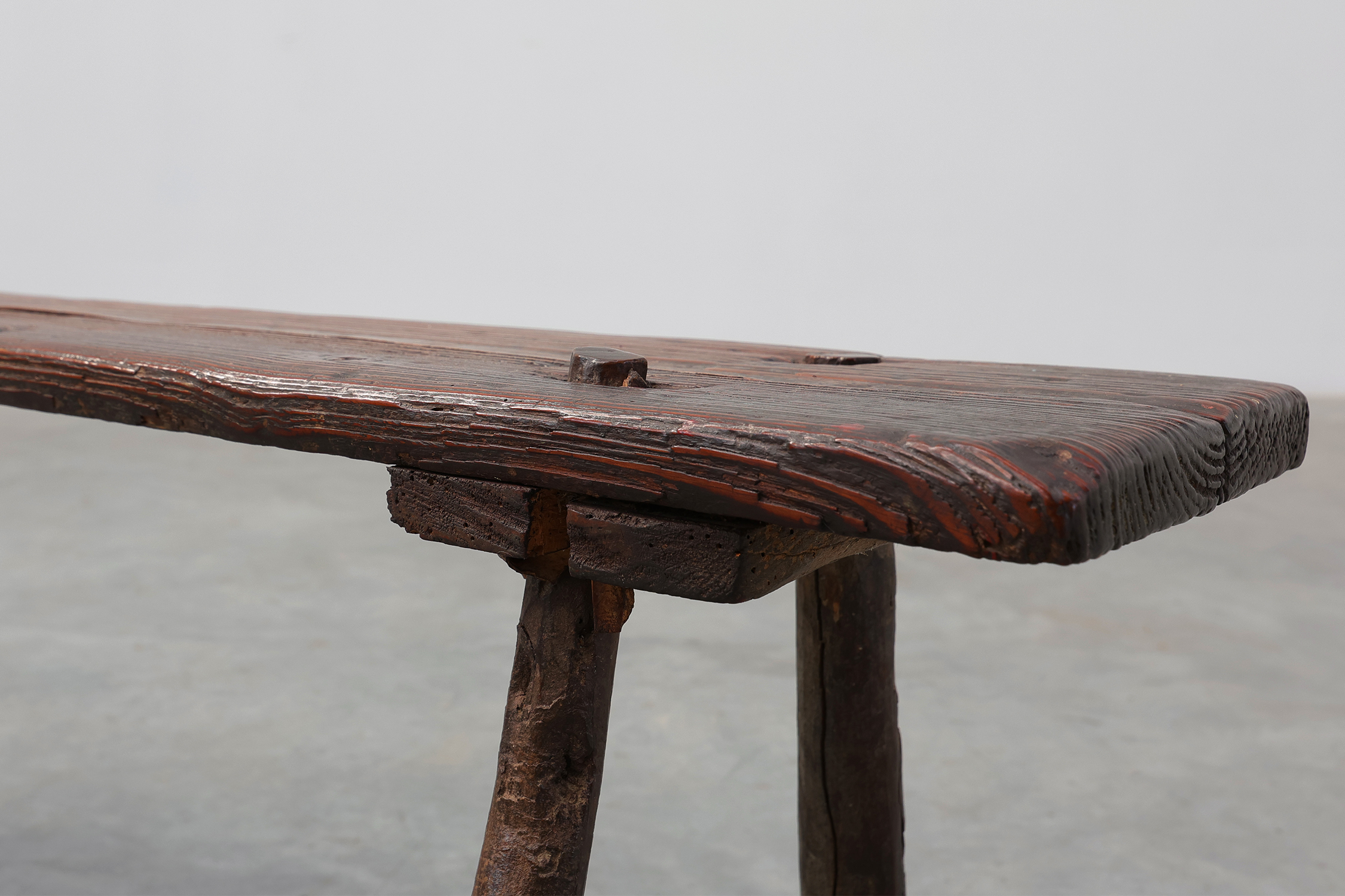 French Primitive Wooden Bench with Splayed Legs, 19th Centurythumbnail